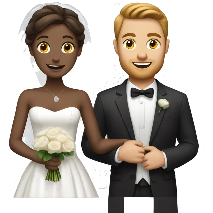 Wedding proposal with White skin and brown-haired groom and bride emoji
