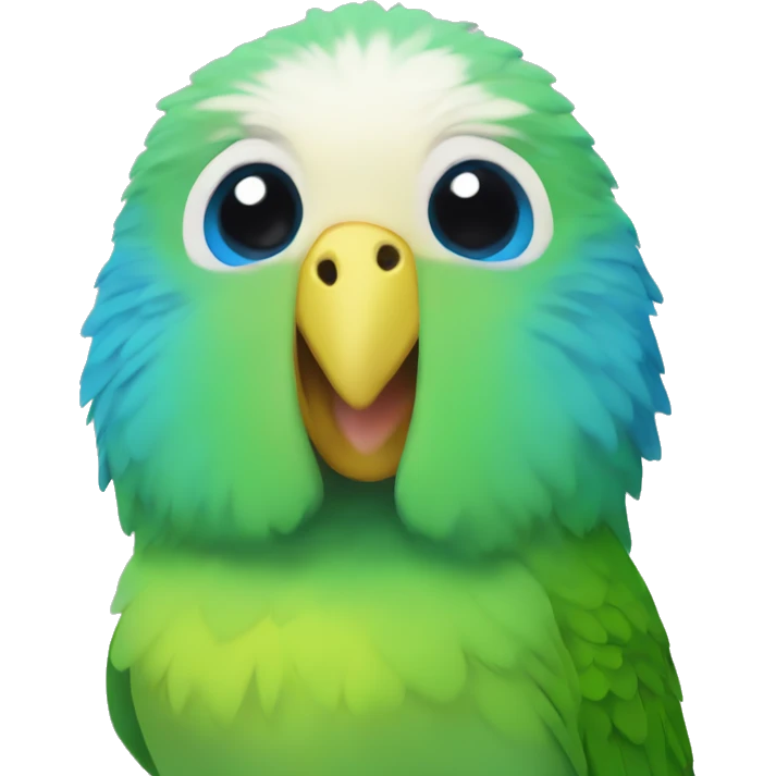 a green male budgie with a yellow head and a blue nose above the beak emoji