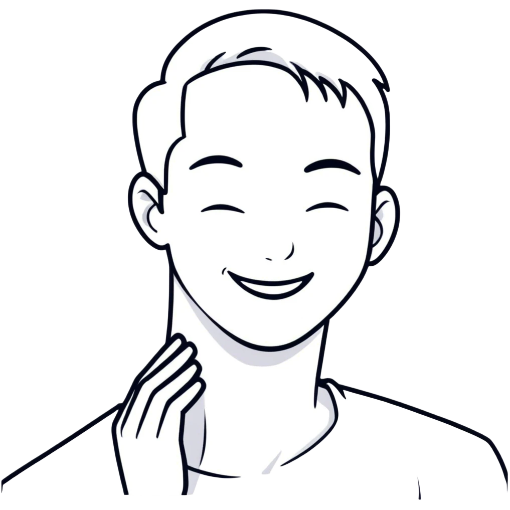 Man touching his neck making a happy face emoji