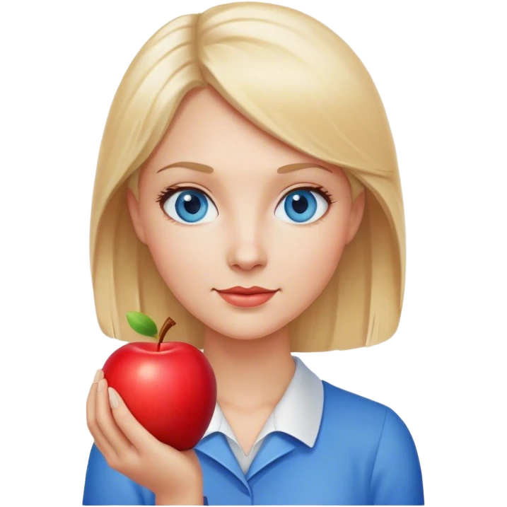 blonde hair blue eyes teacher female with apple emoji