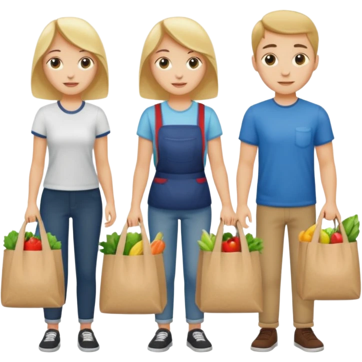 caucasian students putting groceries in bags emoji