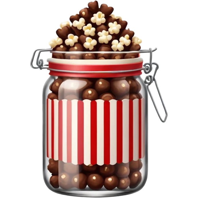 Chocolate popcorn in a jar with red and white vertical lines emoji