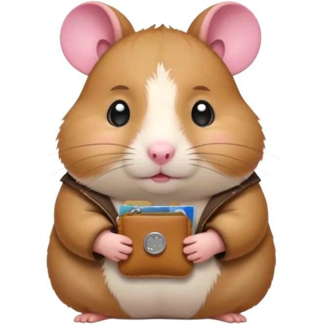 cartoon-style hamster melancholy expression opening his coin purse to showcase he's poor with empty pockets emoji