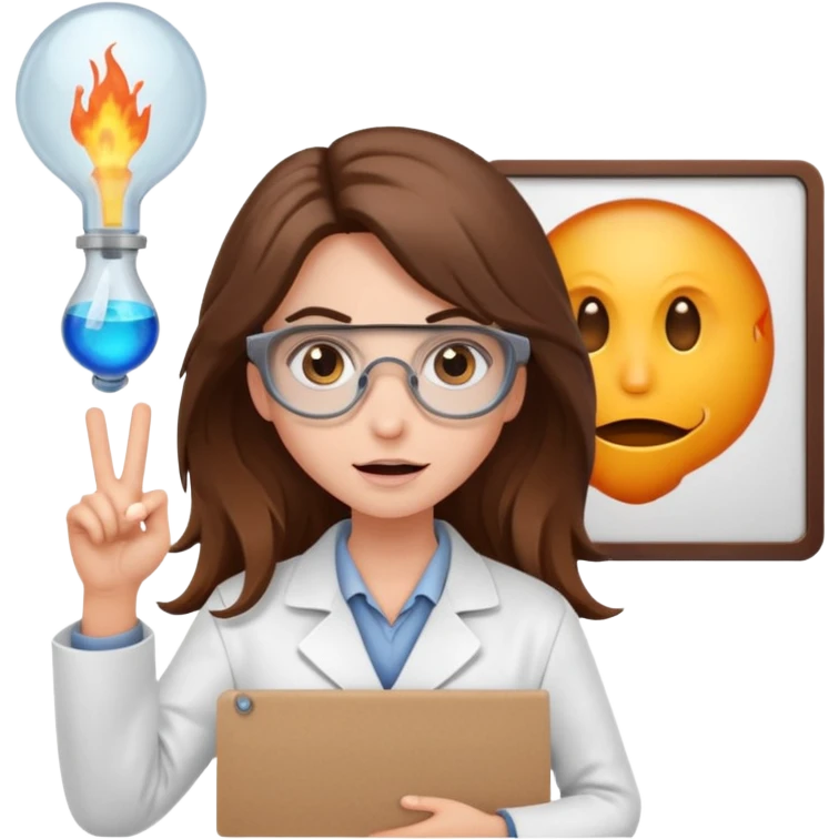 Crazy Girl mad scientist with long brown hair holding large blank sign emoji