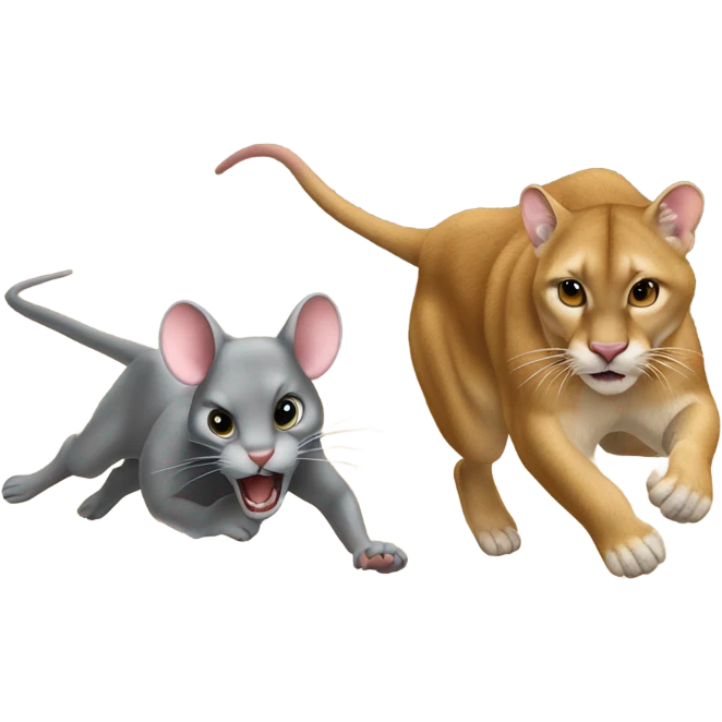 Mouse chasing cougar emoji