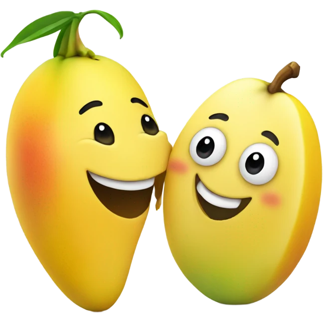 Mango with a face kissing a banana with a face emoji