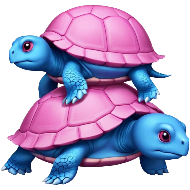 A blue turtle on top of a pink turtle emoji