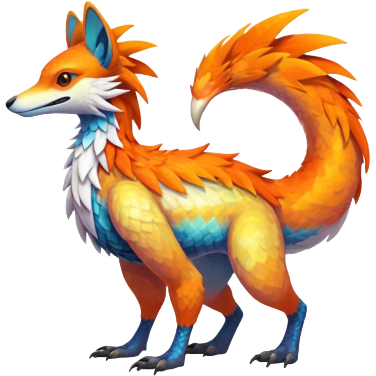 Colorful Fruity Iridescent Warm-colored Tropical Exotic Vernid-Sergal-Trico-Silvally-Nargacuga-fusion-hybrid-animal-creature, full body emoji