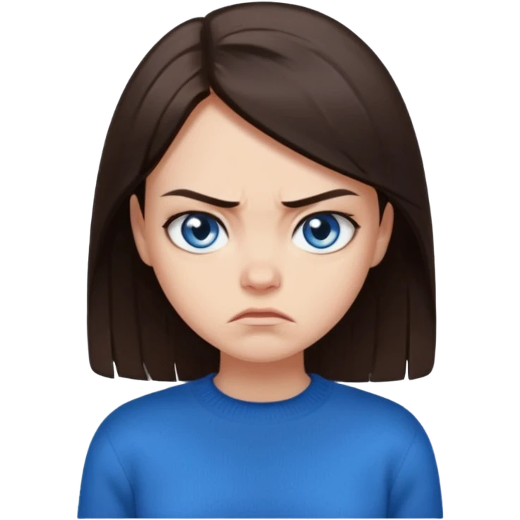 fille cheveux lisse brune yeux bleu pull noir qui regarde mal emoji