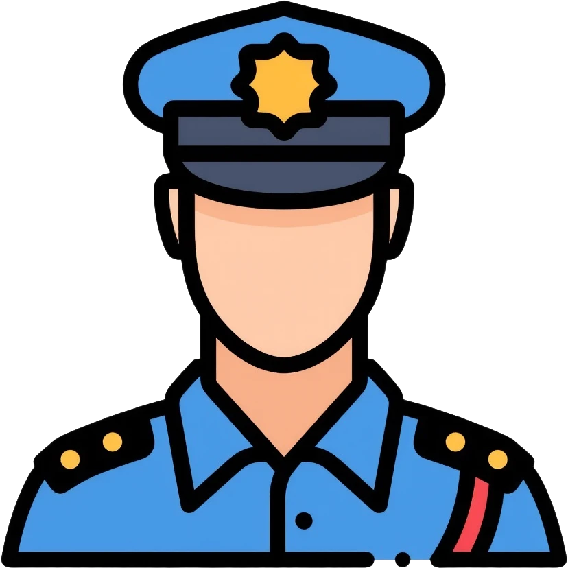 Russian police officer wearing blue uniform and traditional police cap with badge emoji