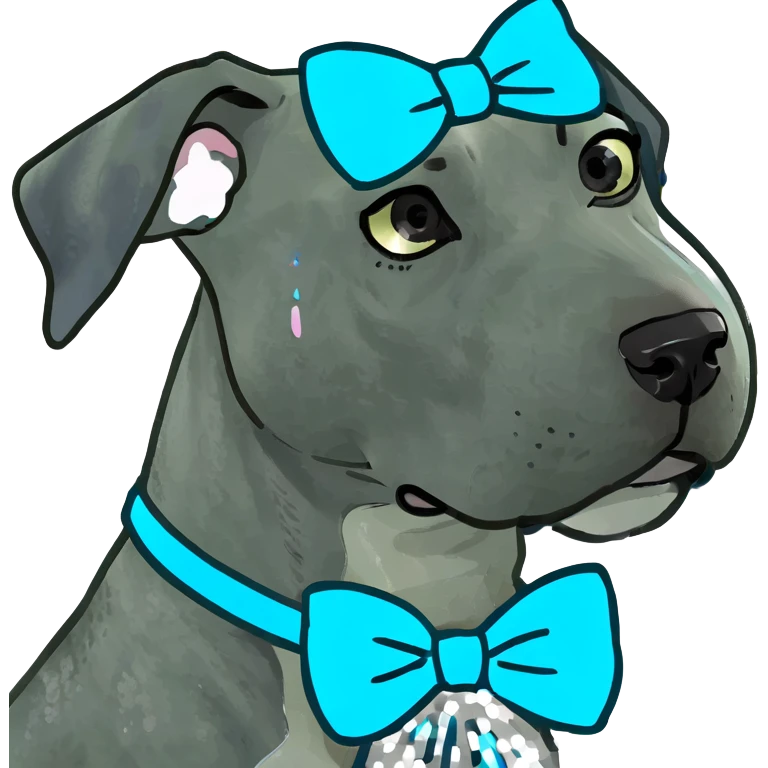 Blue Great Dane dog with a sparkly bow on its ear, 3D style emoji