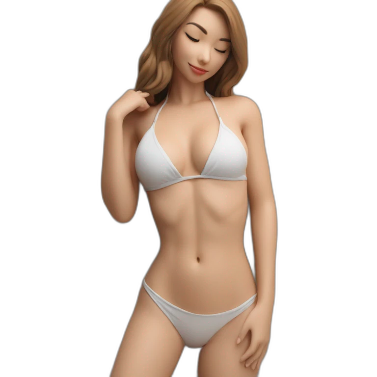 Sexy pose soft-fit Caucasian woman bikini (beach body) bed emoji