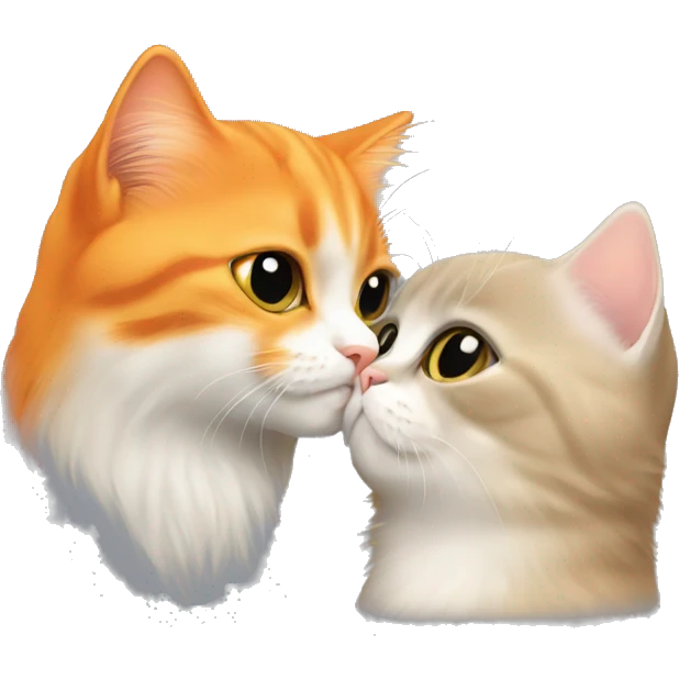 Orange kitten and a grey persian cat, kissing emoji