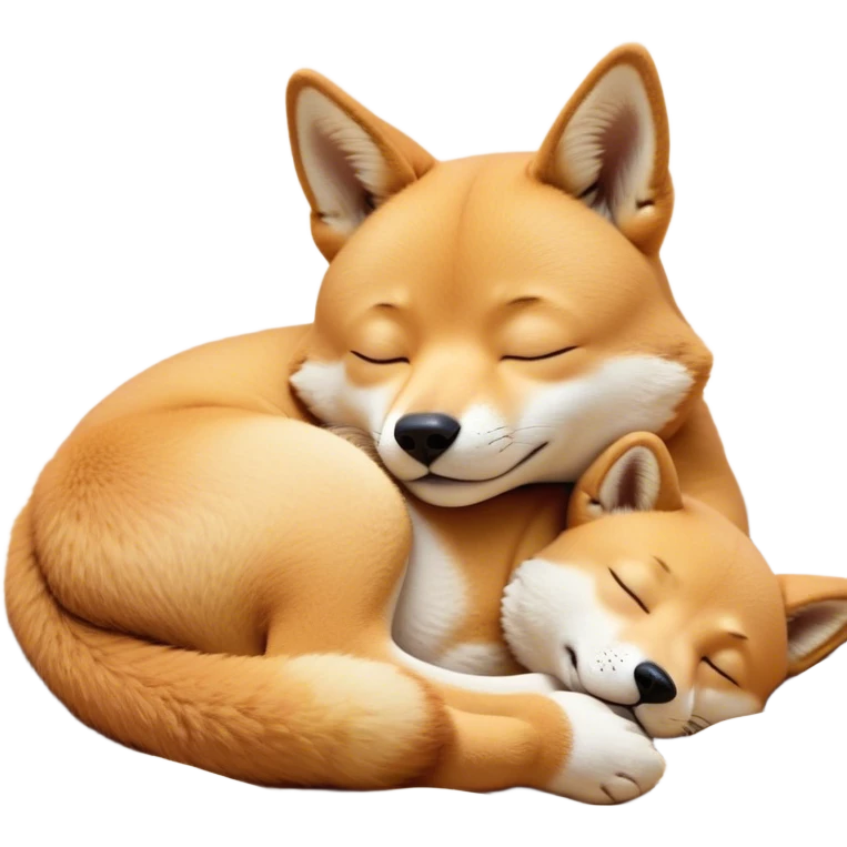 Meme-Worthy Cute Sleeping Dingo Portrait Emoji, Head resting peacefully with a contented smile, showcasing a lean build and a luxuriously soft sandy fur, eyes shut in a serene, restful nap, Simplified yet hilariously adorable features, highly detailed, glowing with a soft, drowsy light, high shine, relaxed and utterly lovable, stylized with an air of playful laziness, bright and heartwarming, soft glowing outline, capturing the essence of a comically sleepy dingo, so meme‐worthy it feels like it could instantly become the next viral sensation of adorable outback slumber! emoji