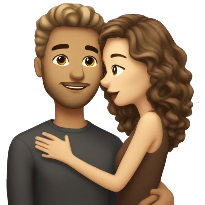 Short hair fair tone guy kissing wavy long hair brown tone girl emoji