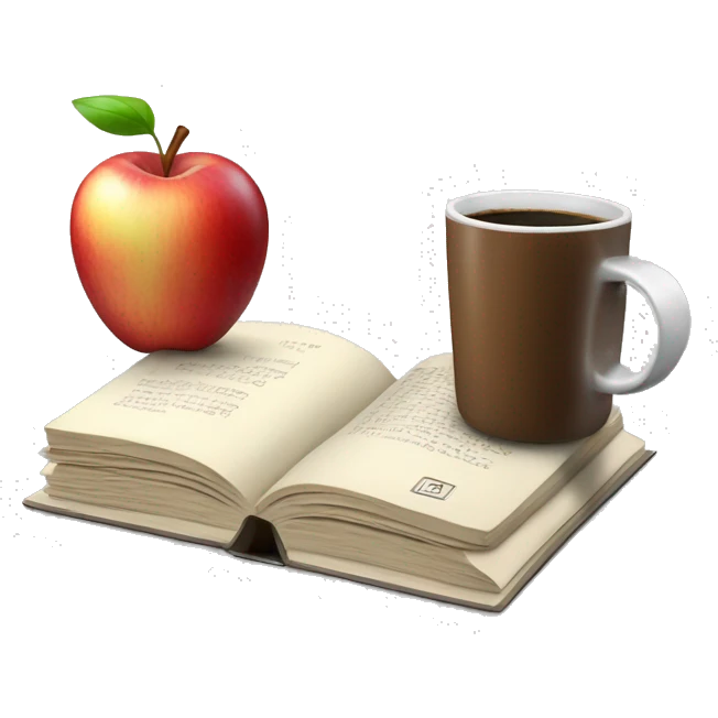 Apple computer with coffee and book on top emoji