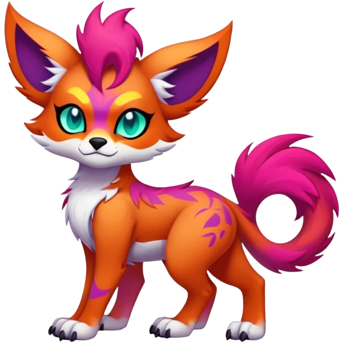 Neon-colored multi-colored edgy badass cool Falvie-Fionbri-creature-fursona, full body, with random markings emoji