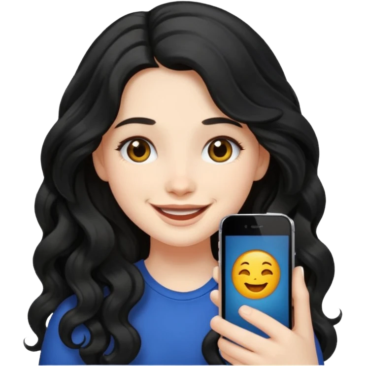 Pale Girl with wave long black hair iphone emoji emoji