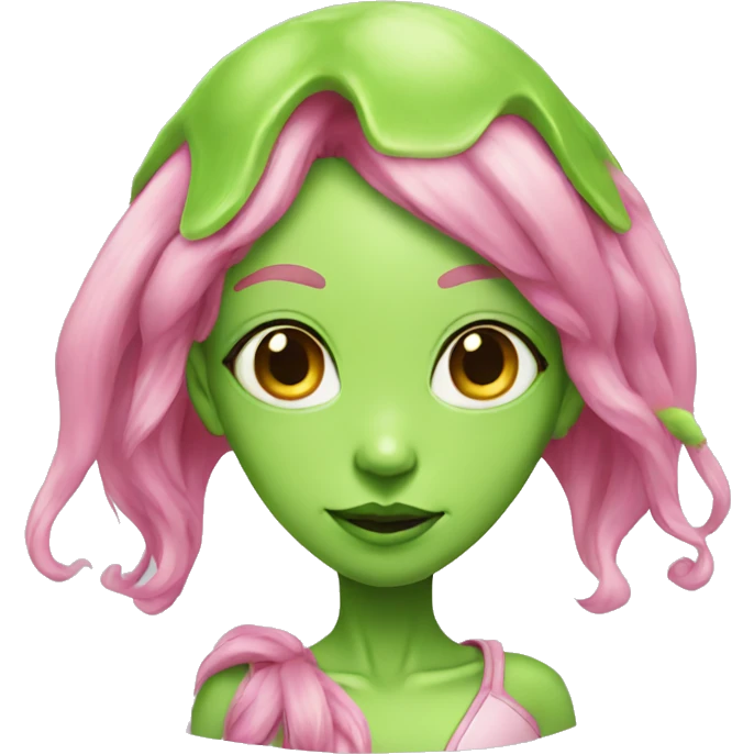 green alien girl with elf ears and pink hair emoji