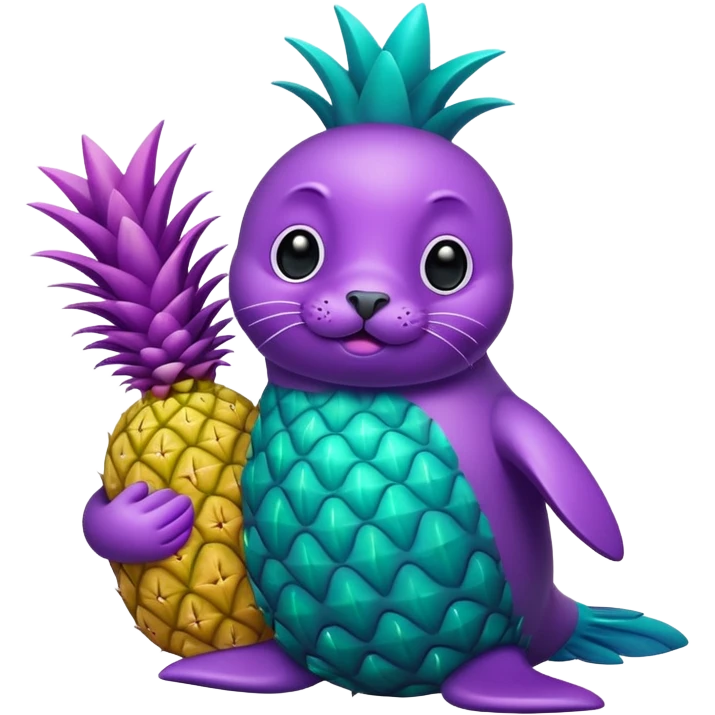 seal that is teal and holding a pineapple that is purple emoji