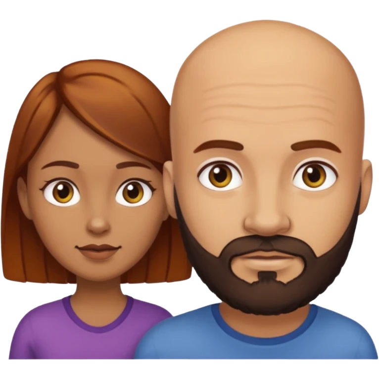 Couple. A bald man with dark brown beard and a girl with light skin. She has dark yellow brown auburn hair. Different skincolor. She has very light skin. emoji