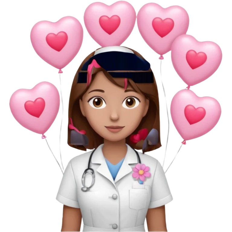 Brown hair Nurse with pink heart and flowers surround her in a random pattern emoji