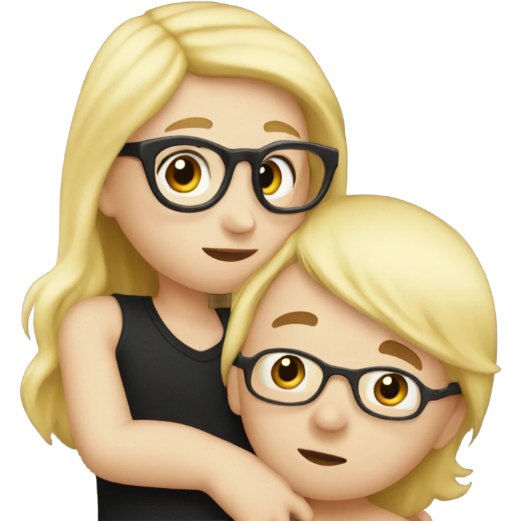 blonde woman with glasses and boy with black cap and no glasses kissing. both are white emoji