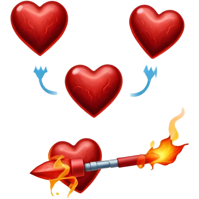 Glowing pieces of red meat floating around a red blood cell that shines brightly like a torch. Streams of light connect the blood cell to a heart and muscles, showing how heme iron creates energy and vitality throughout the body. emoji