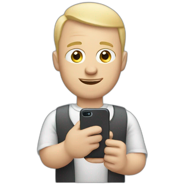 Balding Blonde man holding iPhone in hand emoji