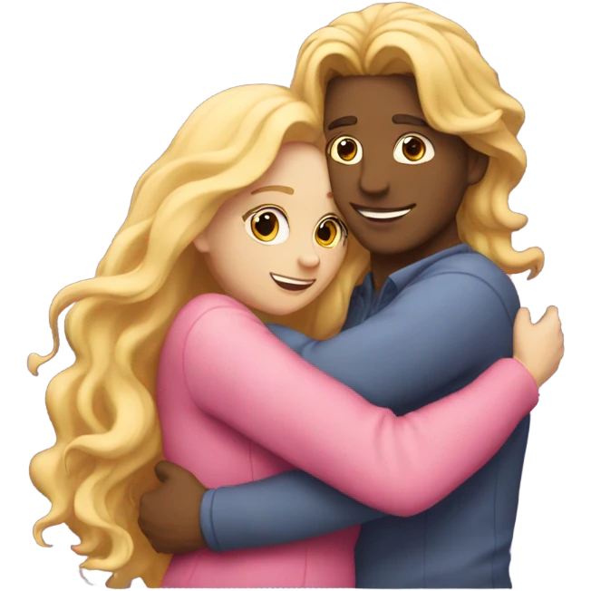 make a guy and a girl, they are hugging, the girl has pink long wavy hair, the guy has blonde hair emoji