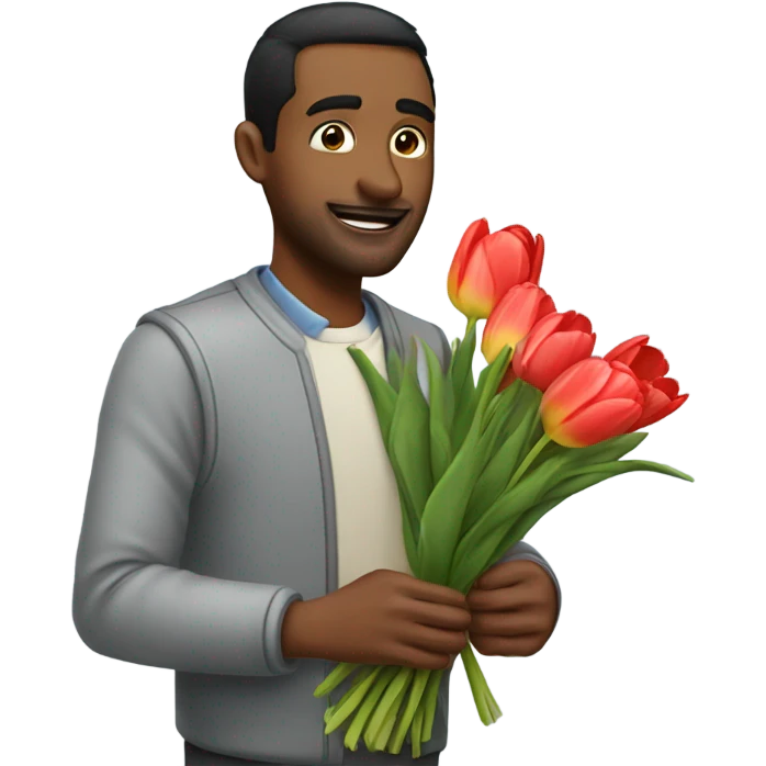 A man shy giving a bouquet of tulips to other person emoji