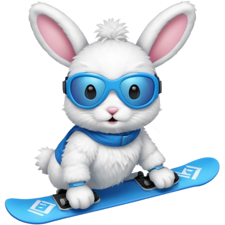 A bunny on a snowboard in blue wearing ski goggles emoji