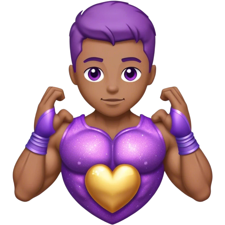 purple heart with a sparkly shirt on and muscles emoji