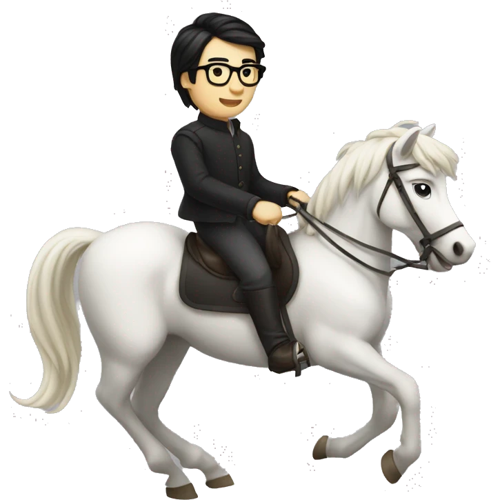 man in glasses black hair, white skin, european, riding a horse emoji