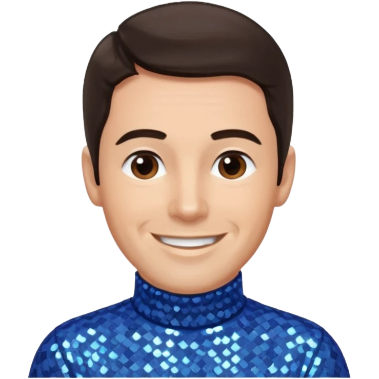 Anthony Field from The Wiggles with dark brown hair, blue sequin skivvy shirt, fair skin emoji