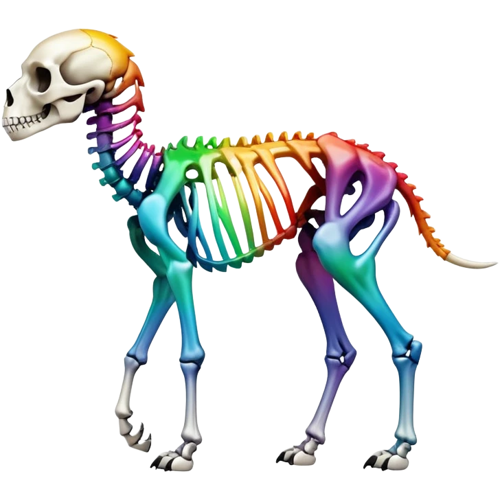 A rainbow gradient epic shiny cool edgy skeletal animal, full body emoji