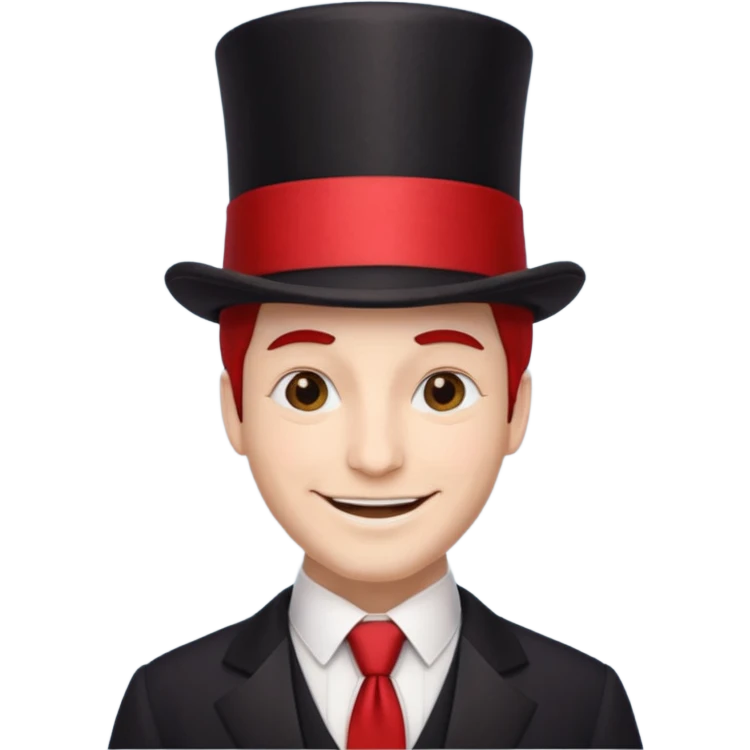 Man in top hat & long red tie, smile emoji