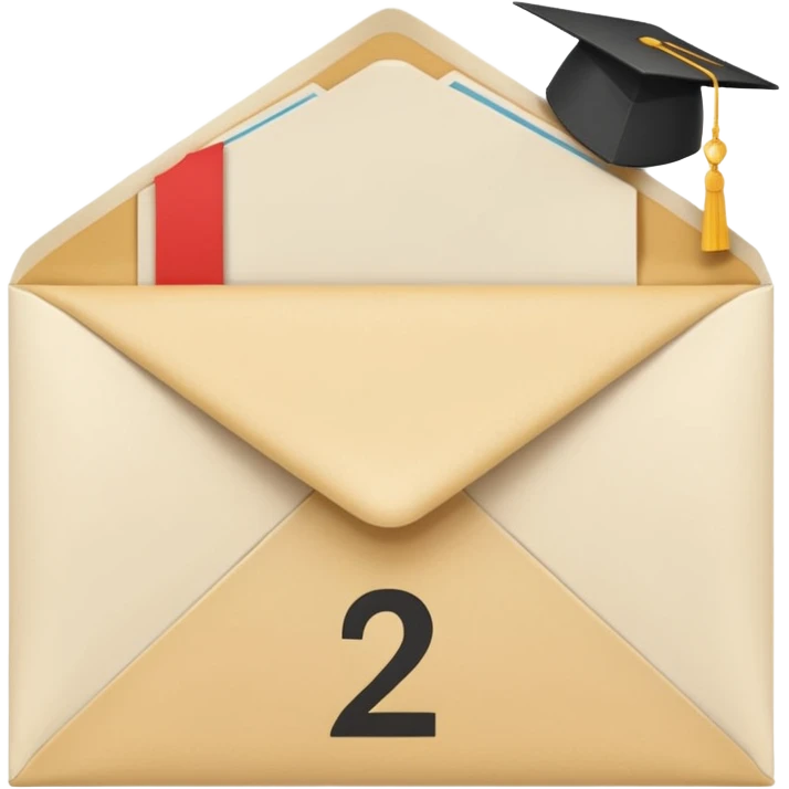 A simple emoji-style icon of a white manila envelope with subtle paper texture, clean edges, and a small graduation NUMBER  2022-photo icon on the front, graduation icon  emoji