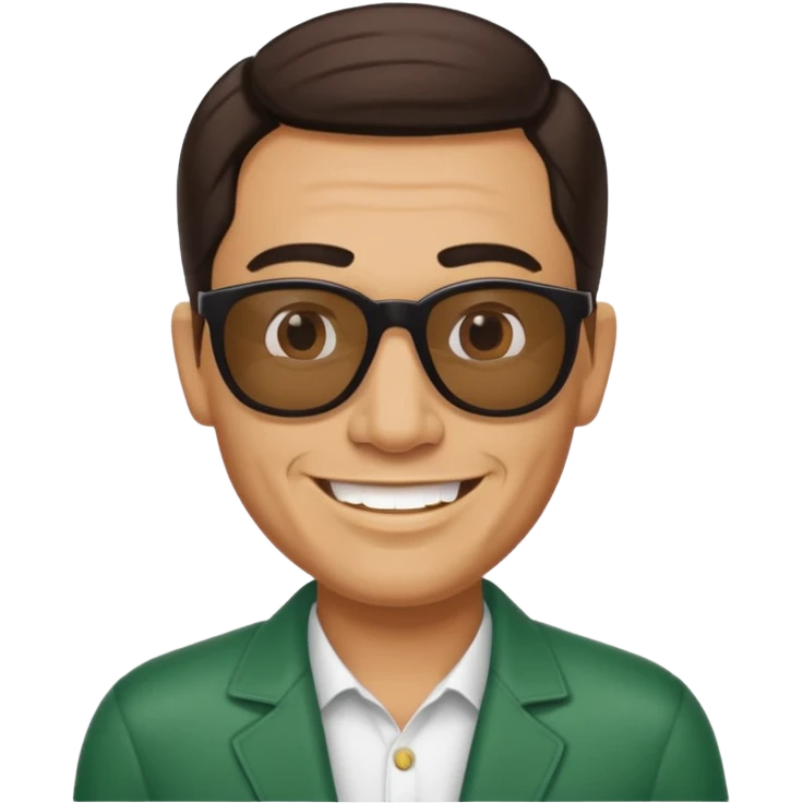 Mexican with a 60 40 combover with the left side a little bit on the face grinning with sunglasses emoji