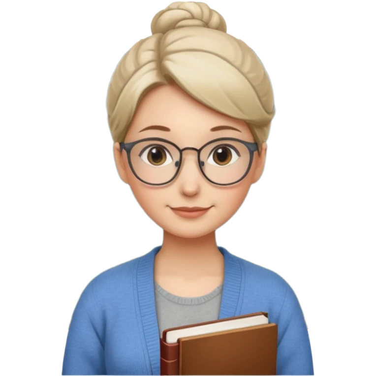 Librarian Style – neat bun, thin metal glasses, calm gentle smile.














































 emoji