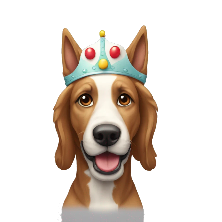 Perro con una corona y cara de payaso emoji