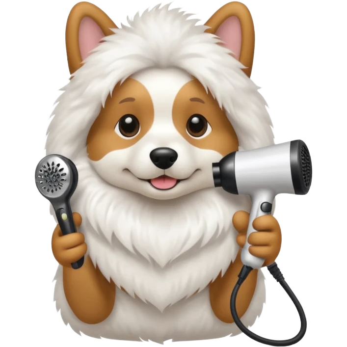 dog grooming with a hair dryer emoji