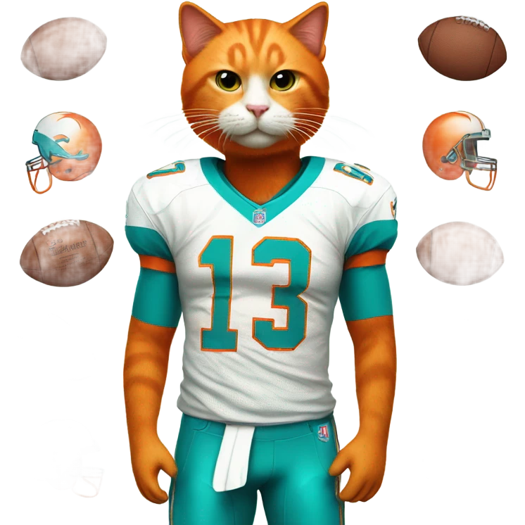 Orange cat in miami dolphins jersey  emoji