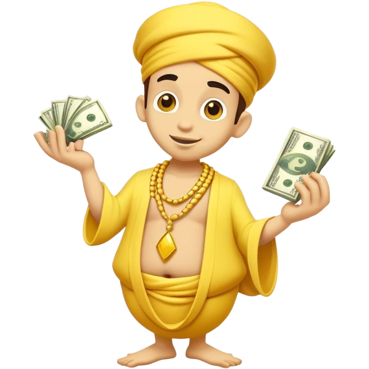 Yellow genie with a slack or money  emoji