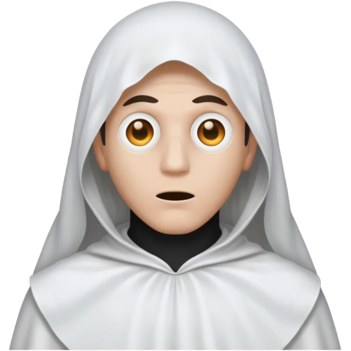 Make a guy in a ghost outfit with a point top emoji