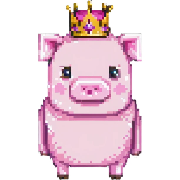 Minecraft pig full body pink blocky animal with square head wearing a crown emoji