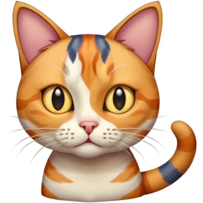 full body colourful calico tabby cat with disproportioned head with an anxious face emoji