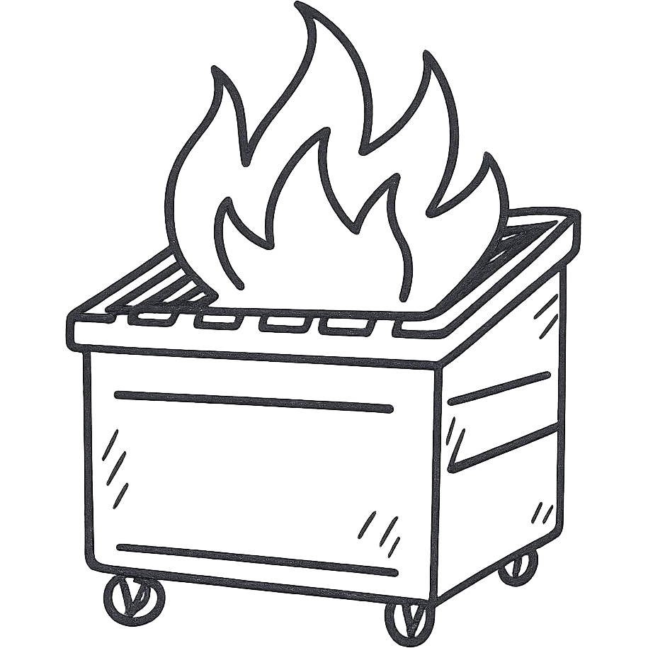 a dumpster fire, bold vector lines emoji