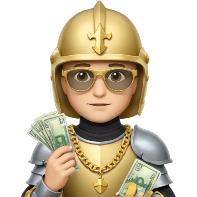 Knight with helmet gold chain dark glasses money emoji