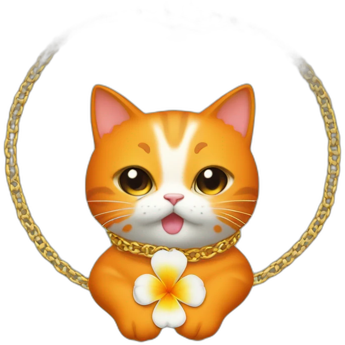 Un chat orange avec une fleur sur la tête et un collier sur le cou qui fait gring gring emoji